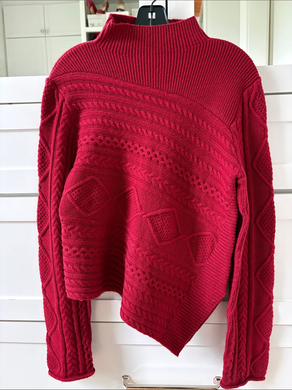 STAUD Red Cable-Knit Turtleneck Sweater